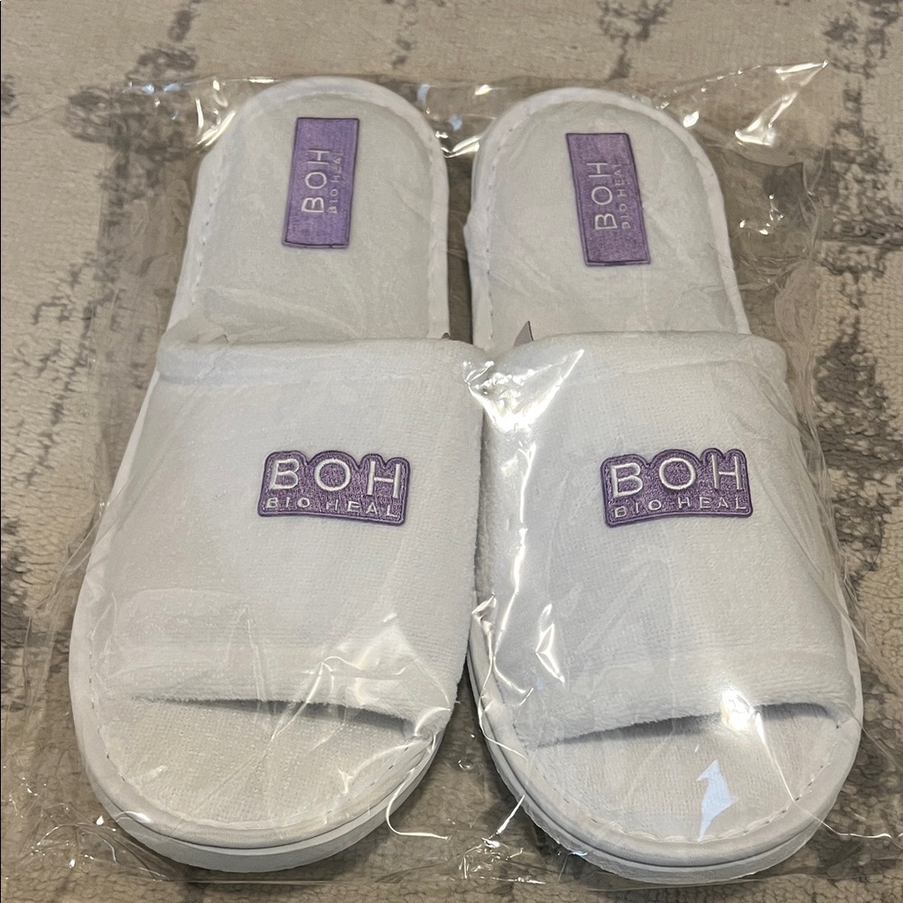 BOH White Slippers with Purple Logo